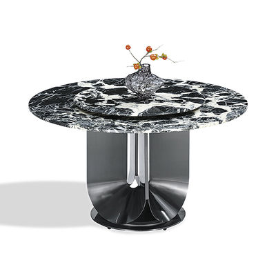 Giá tốt. Mặt bàn đá nung tròn màu đen, bàn ăn bằng thép không gỉ với mâm xoay trực tuyến