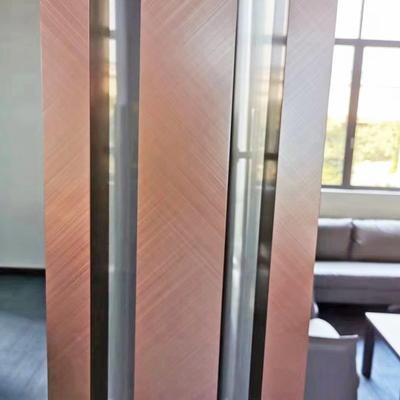 SUS201 Red Copper Hairline Stainless Steel Room Divider With Art Glass