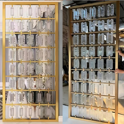 Giá tốt. Màu vàng dây chuyền tóc chải gương kính chèn hỗn hợp 304 Stainless Steel Room Dividers Screen Partition trực tuyến