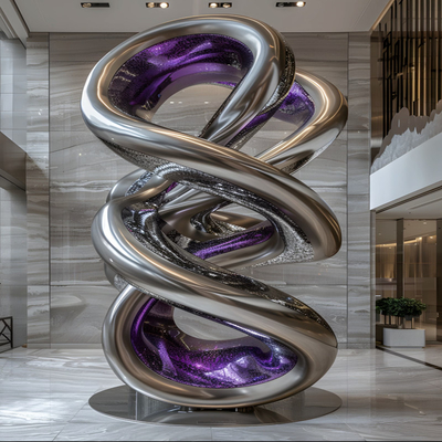 Đường nước vòng tròn tùy chỉnh Green Spray Coating Sculpture 304 Mirror Polished Stainless Steel Sculpture