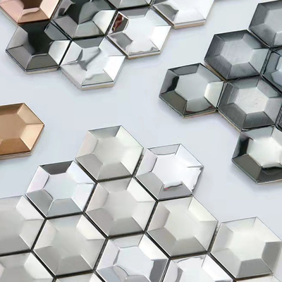 3D Hexagon màu bạc thép không gỉ mosaic tile cho trang trí tường