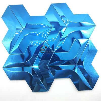 Middle East Blue Mirror Surface  Popular Decor Rose Gold And Silver Color Aluminum Metal Mosaic Tile