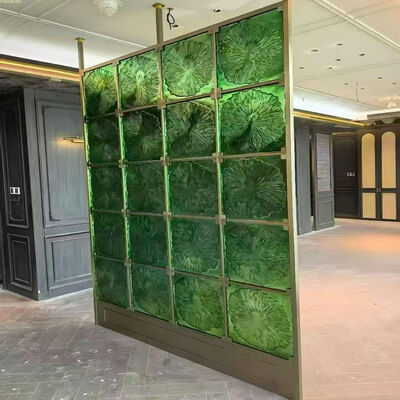 Giá tốt. Luxury Emerald Green Glass Stainless Steel Room Divider Screen trang trí cho dự án nội thất Villa trực tuyến